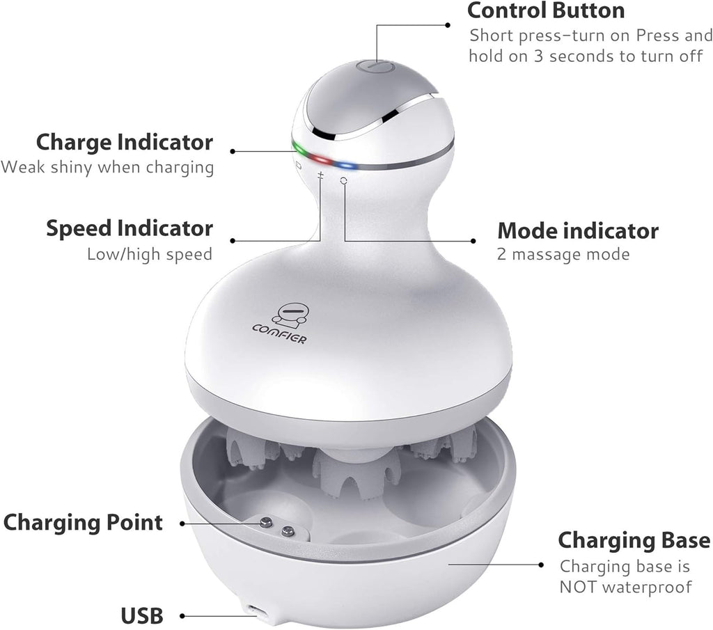 COMFIER Cordless Electric Scalp Massager: 84 Kneading Nodes, Portable Stress Relief